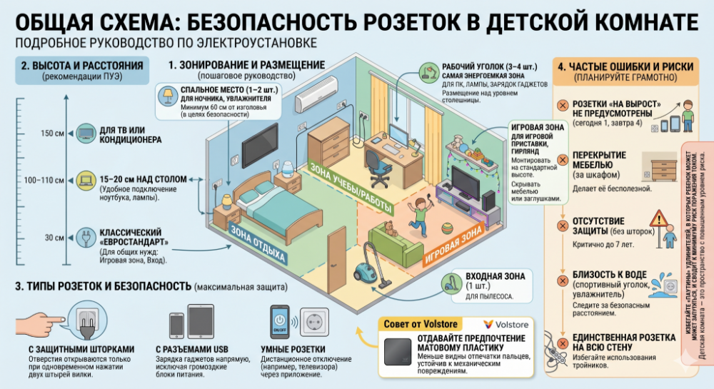 Как правильно расположить розетки в детской комнате?