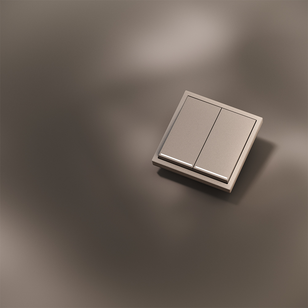 Проходной переключатель встраиваемый VOLTUM S70 Metal двухклавишный с подсветкой 10А, (платина) + накладка, без рамки фото