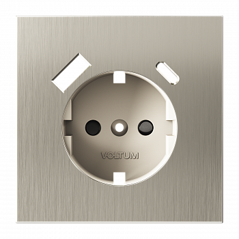 Накладка для розетки с заземлением и защитными шторками, с USB A+C, S70 Metal (никель) фото