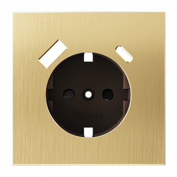 Накладка для розетки с заземлением и защитными шторками, с USB A+C, S70 Metal (латунь) фото