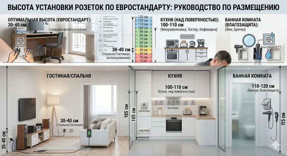 Высота розеток от пола по евростандарту